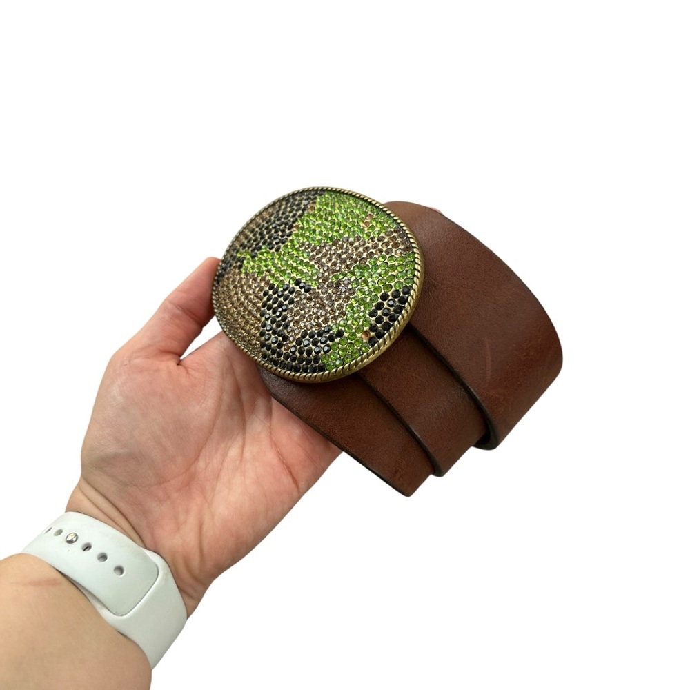 Gap Leather Belt with Rhinestone Camo Buckle